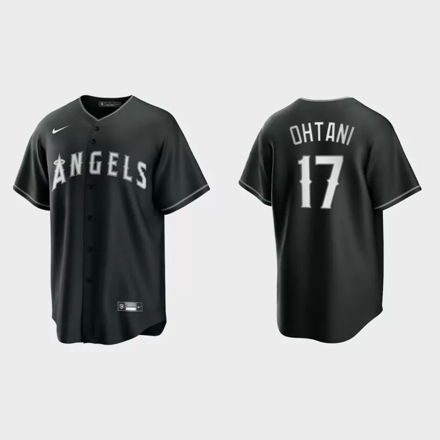 Los Angeles Angels Shohei Ohtani 2021 All Black Fashion Replica Jersey – Black White