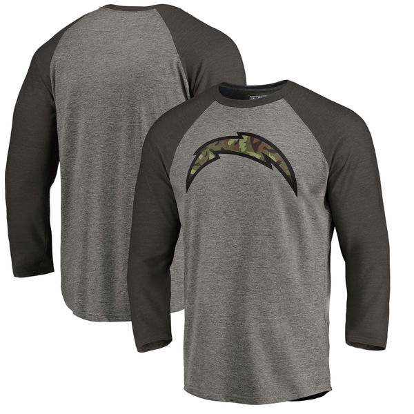 Los Angeles Chargers NFL Pro Line By Fanatics Branded Black Gray Tri Blend 34-Sleeve T-Shirt