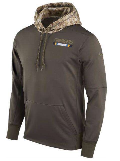 Los Angeles Chargers Nike Salute To Service Sideline Therma Pullover Hoodie Olive