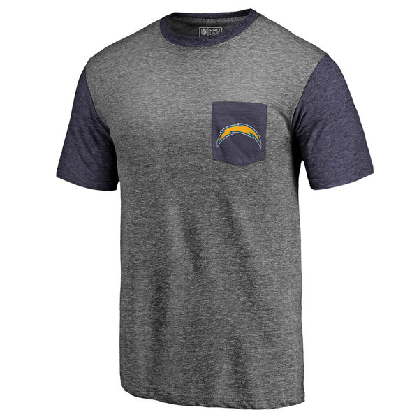 Los Angeles Chargers Pro Line By Fanatics Branded Heathered Gray Navy Refresh Pocket T-Shirt