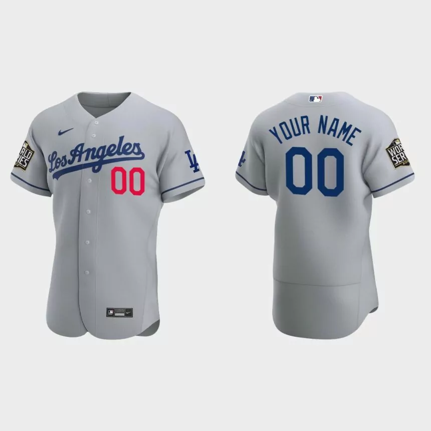 Los Angeles Dodgers #00 Custom 2020 World Series Authentic Road Jersey – Gray