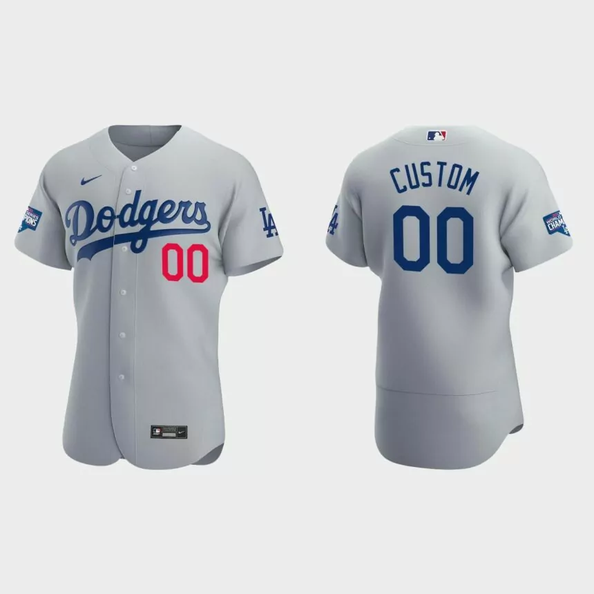 Los Angeles Dodgers #00 Custom 2020 World Series Champions Alternate Authentic Team Jersey – Gray