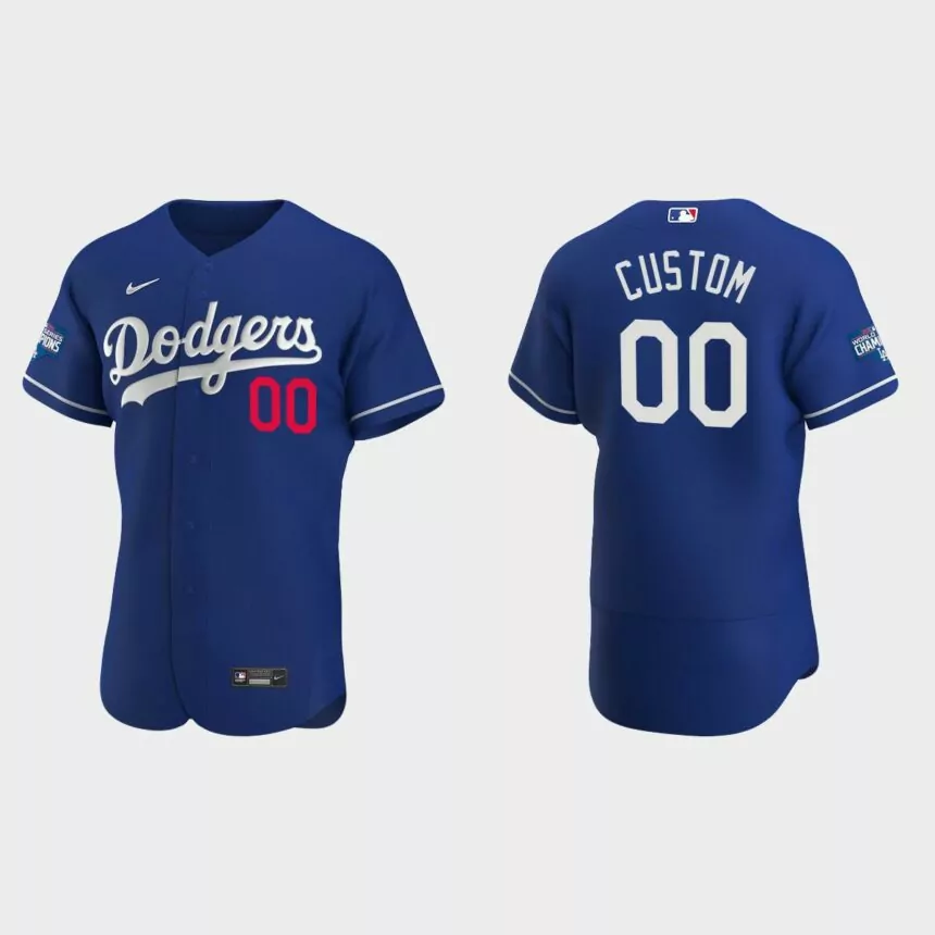 Los Angeles Dodgers #00 Custom 2020 World Series Champions Alternate Authentic Team Jersey – Roya
