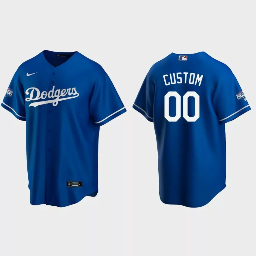Los Angeles Dodgers #00 Custom Alternate Replica 2020 World Series Champions Jersey – Royal