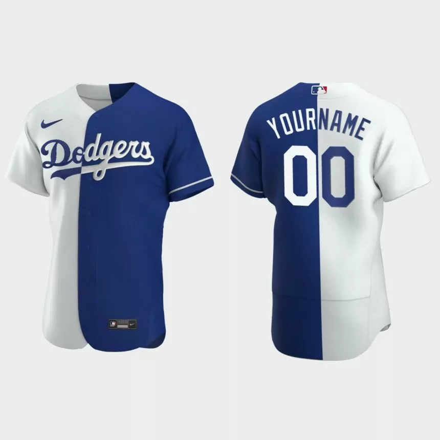 Los Angeles Dodgers #00 Custom Color Split Authentic Nike Jersey – Royal
