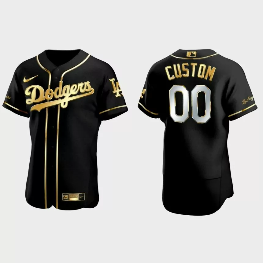 Los Angeles Dodgers #00 Custom Golden Edition Authentic Jersey – Black
