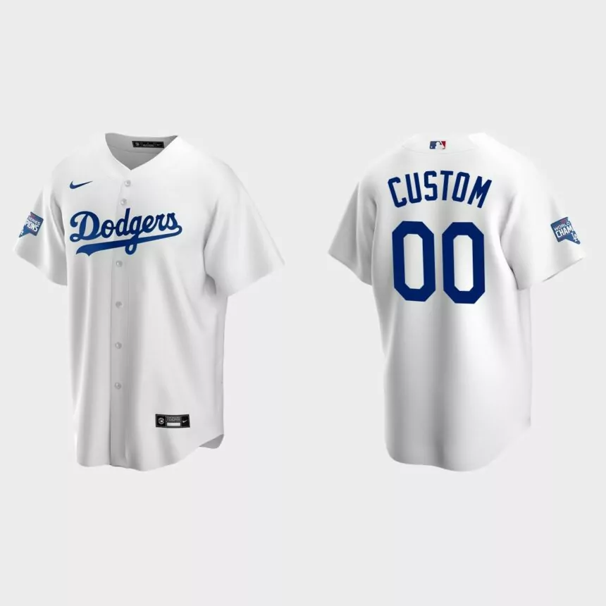 Los Angeles Dodgers #00 Custom Home Patch Replica Player 2020 World Series Champions Jersey – White
