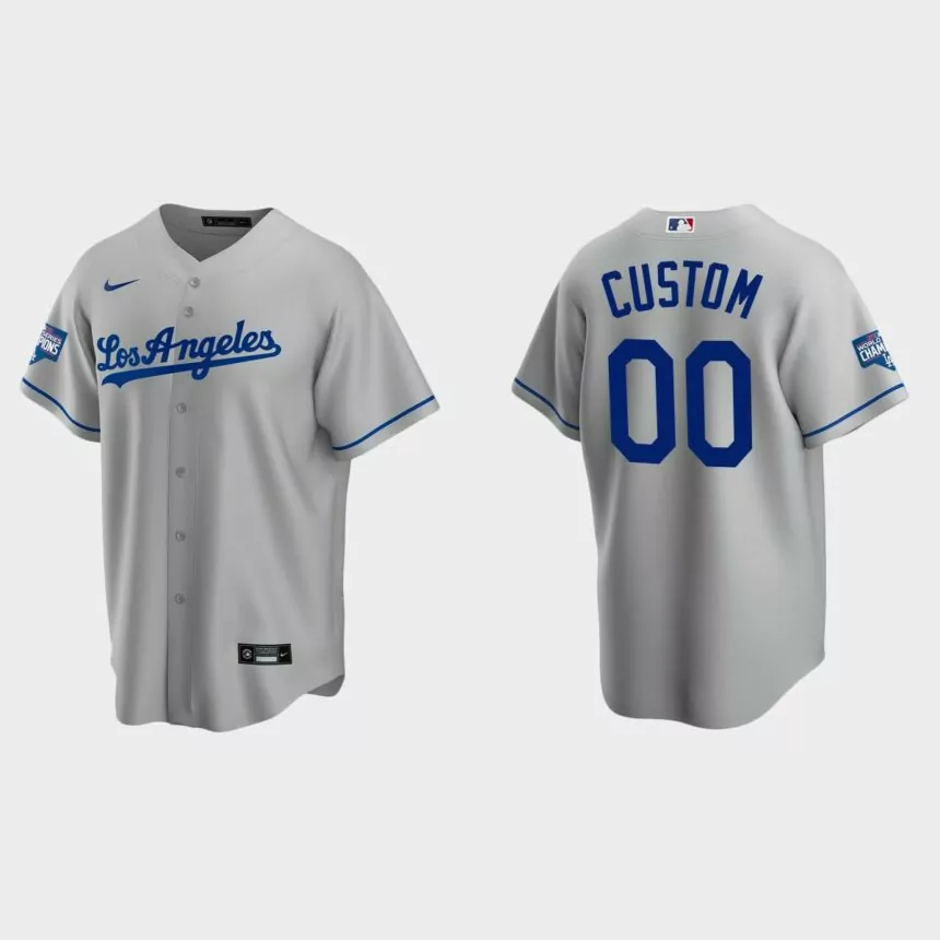 Los Angeles Dodgers #00 Custom Road Replica Team 2020 World Series Champions Jersey – Gray