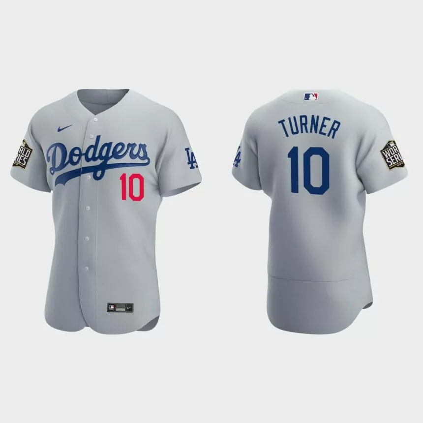 Los Angeles Dodgers #10 Justin Turner 2020 World Series Authentic Alternate Jersey – Gray