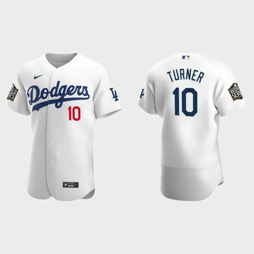Los Angeles Dodgers #10 Justin Turner 2020 World Series Authentic Home Jersey – White