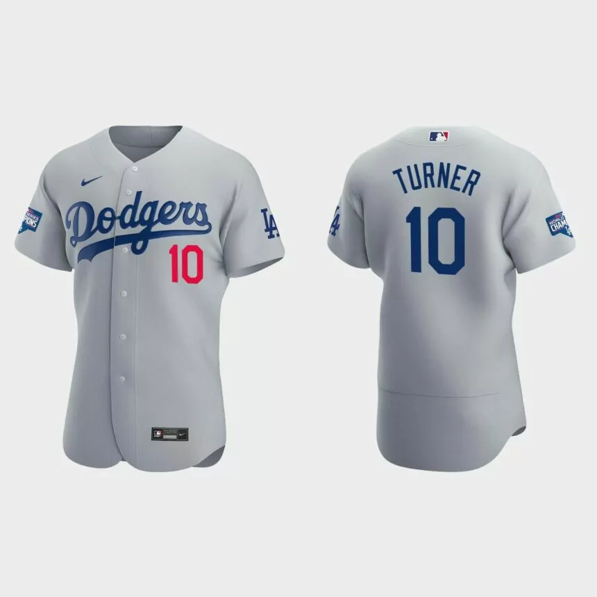 Los Angeles Dodgers #10 Justin Turner 2020 World Series Champions Alternate Authentic Team Jersey – Gray