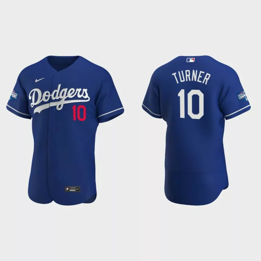 Los Angeles Dodgers #10 Justin Turner 2020 World Series Champions Alternate Authentic Team Jersey – Royal