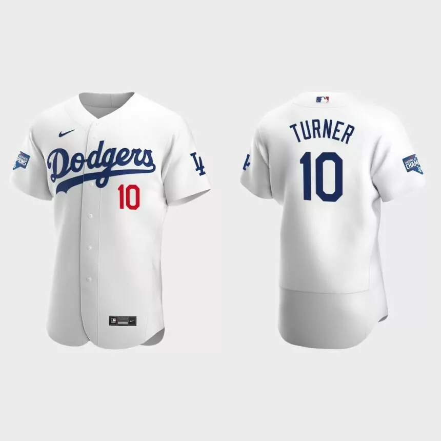 Los Angeles Dodgers #10 Justin Turner 2020 World Series Champions Bound Authentic Jersey – White