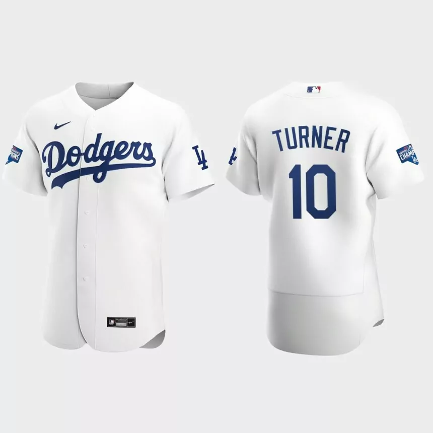 Los Angeles Dodgers #10 Justin Turner 2020 World Series Champions Home Authentic Team Jersey – White