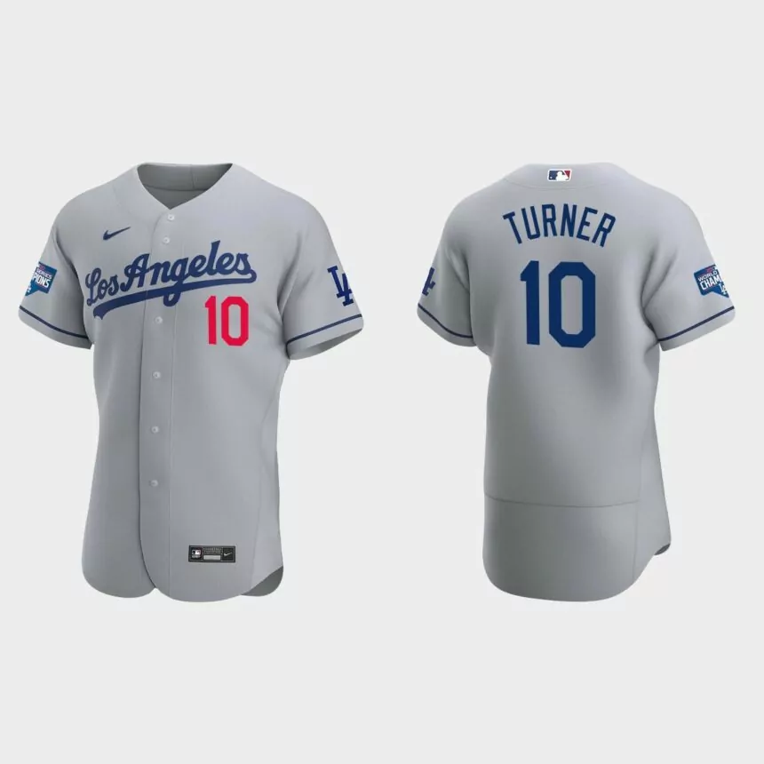 Los Angeles Dodgers #10 Justin Turner 2020 World Series Champions Road Authentic Team Jersey – White