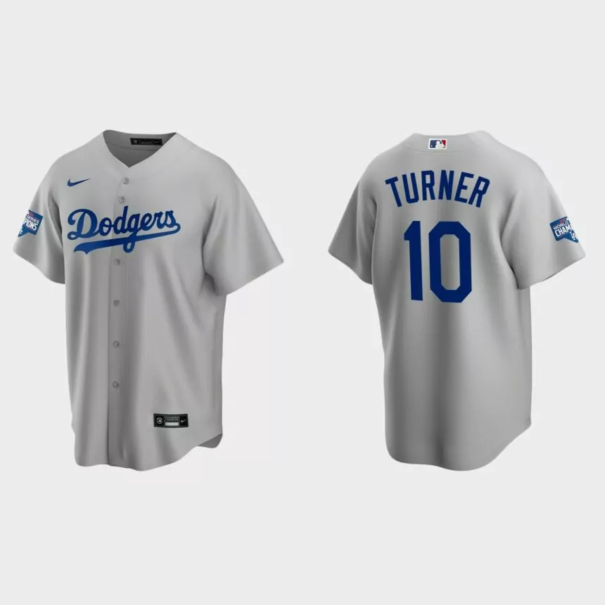 Los Angeles Dodgers #10 Justin Turner Alternate Replica Team 2020 World Series Champions Jersey – White