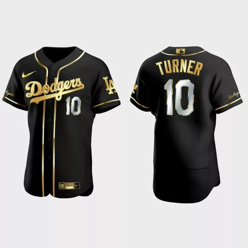 Los Angeles Dodgers #10 Justin Turner Golden Edition Authentic Jersey – Black