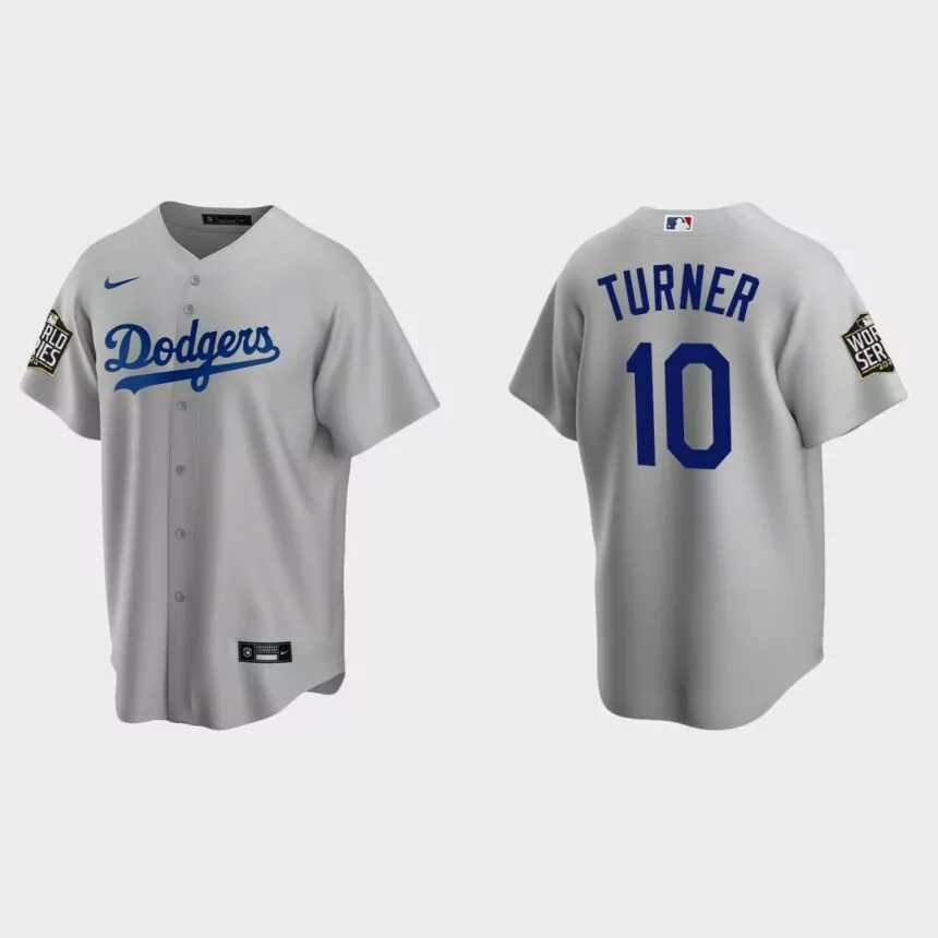 Los Angeles Dodgers #10 Justin Turner Replica 2020 World Series Alternate Jersey – Gray