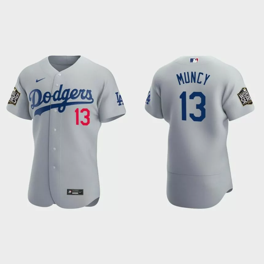 Los Angeles Dodgers #13 Max Muncy 2020 World Series Authentic Alternate Jersey – Gray