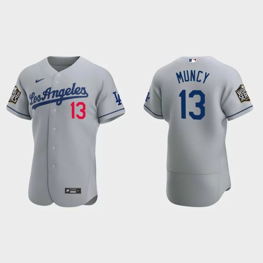 Los Angeles Dodgers #13 Max Muncy 2020 World Series Authentic Road Jersey – Gray