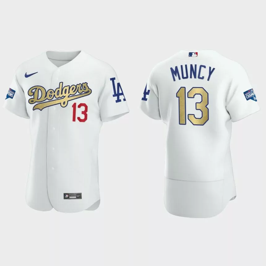 Los Angeles Dodgers #13 Max Muncy 2020 World Series Champions Gold Program Authentic Jersey – White
