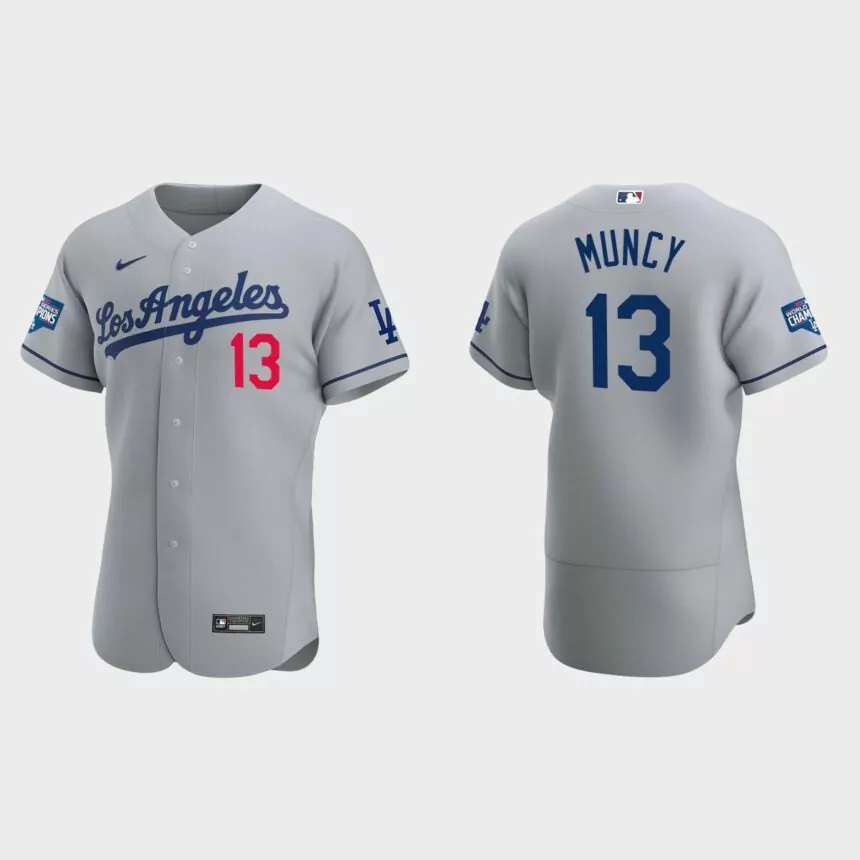Los Angeles Dodgers #13 Max Muncy 2020 World Series Champions Road Authentic Team Jersey – White