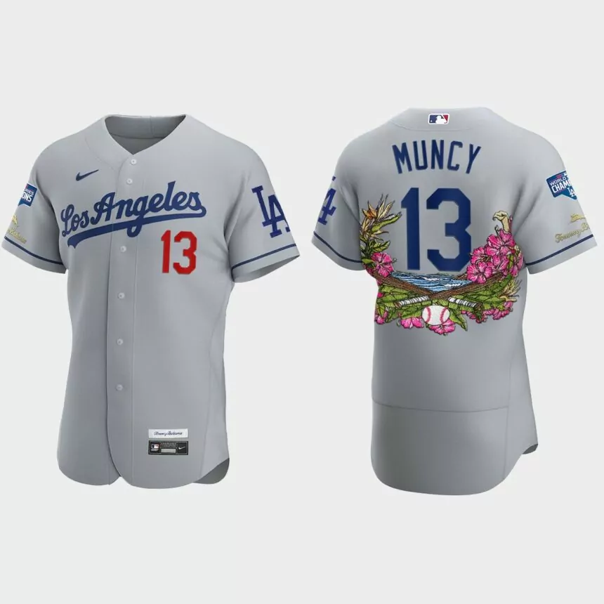 Los Angeles Dodgers #13 Max Muncy 2020 World Series Champions Tommy Bahama Authentic Jersey – Gray