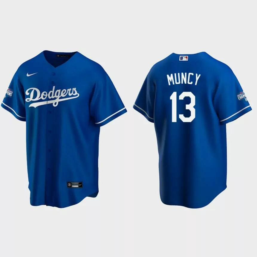 Los Angeles Dodgers #13 Max Muncy Alternate Replica 2020 World Series Champions Jersey – Royal