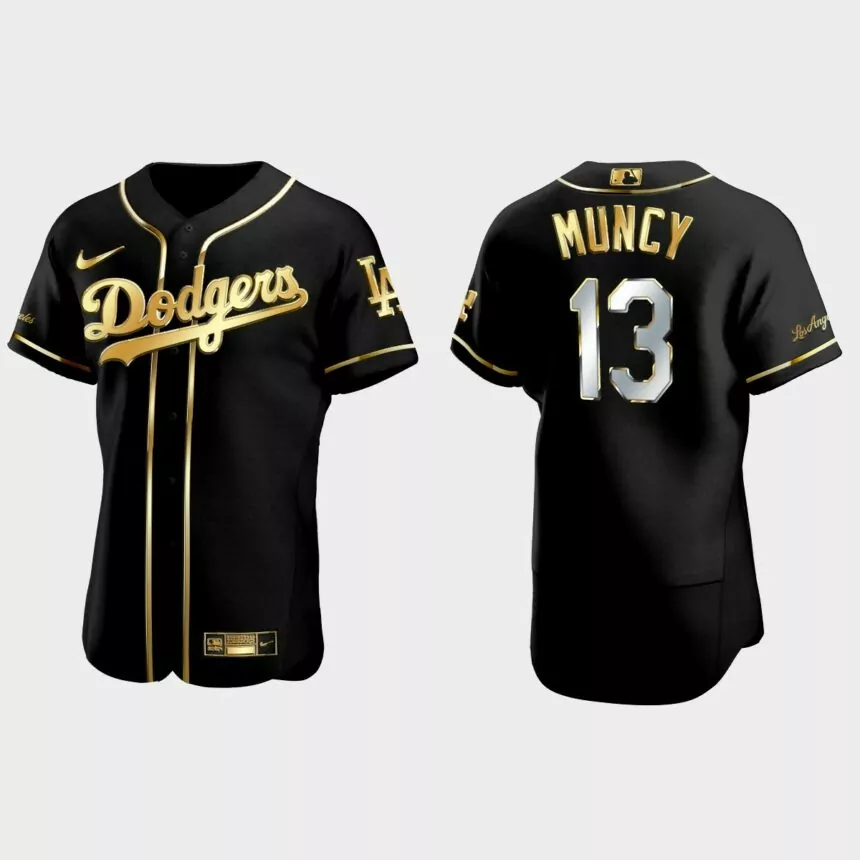 Los Angeles Dodgers #13 Max Muncy Golden Edition Authentic Jersey – Black