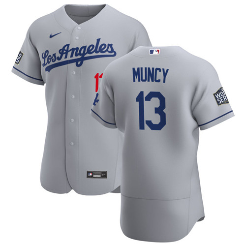 Los Angeles Dodgers #13 Max Muncy Men's Nike Gray Road 2020 World Series Bound Authentic Team MLB Jersey
