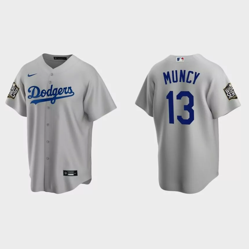 Los Angeles Dodgers #13 Max Muncy Replica 2020 World Series Alternate Jersey – Gray