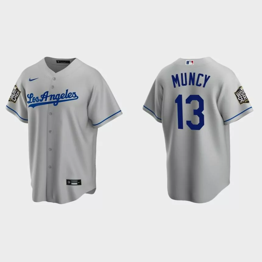 Los Angeles Dodgers #13 Max Muncy Replica 2020 World Series Road Jersey – Gray
