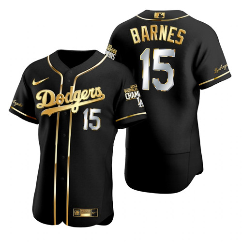Los Angeles Dodgers #15 Austin Barnes Black 2020 World Series Champions Golden Limited Jersey