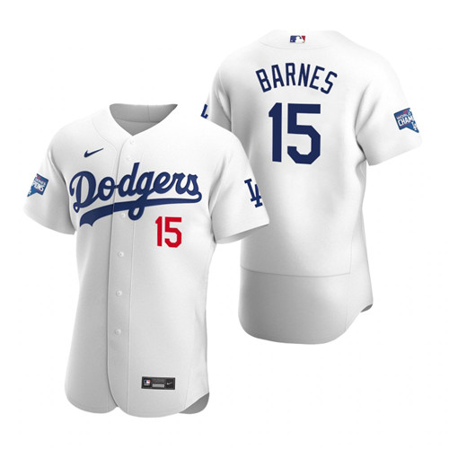 Los Angeles Dodgers #15 Austin Barnes White 2020 World Series Champions Authentic Jersey