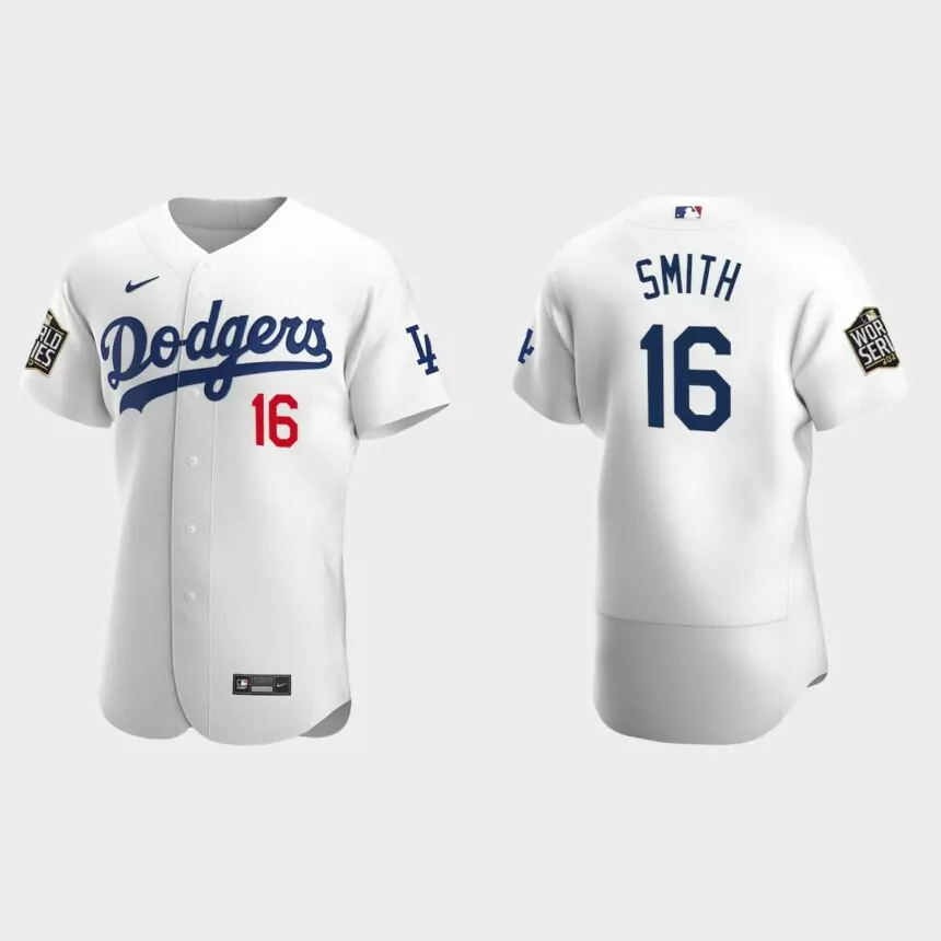Los Angeles Dodgers #16 Will Smith 2020 World Series Authentic Home Jersey – White