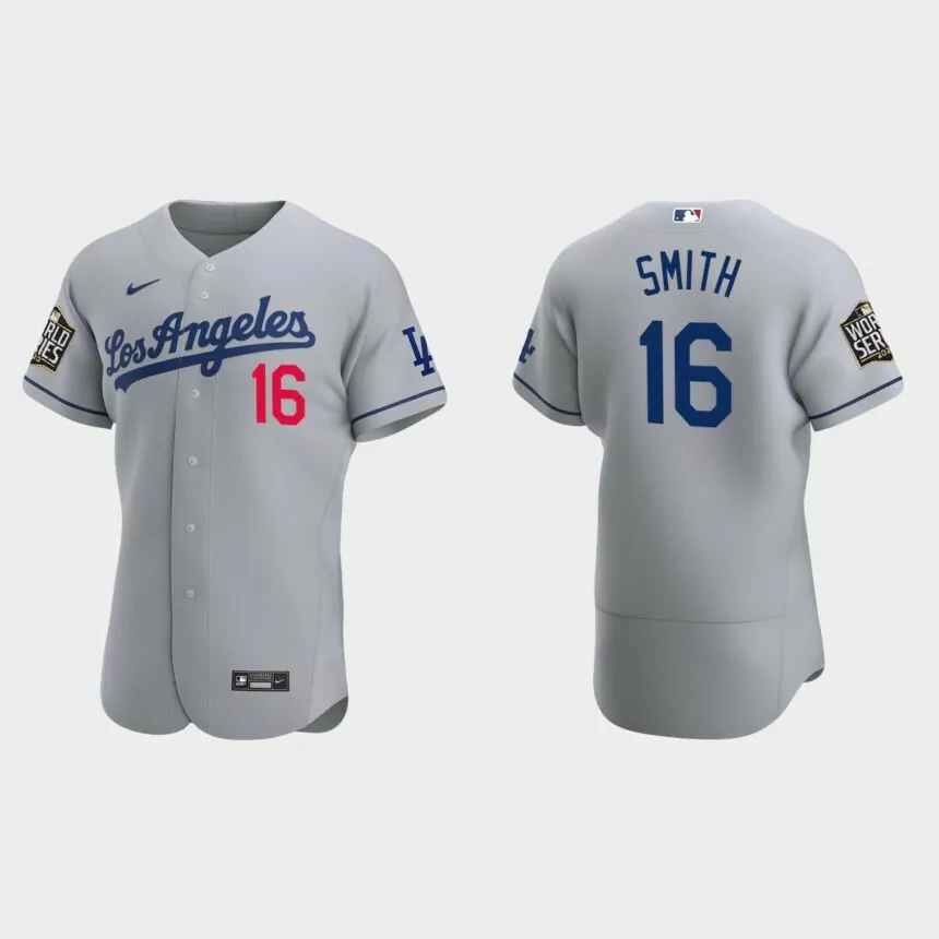 Los Angeles Dodgers #16 Will Smith 2020 World Series Authentic Road Jersey – Gray