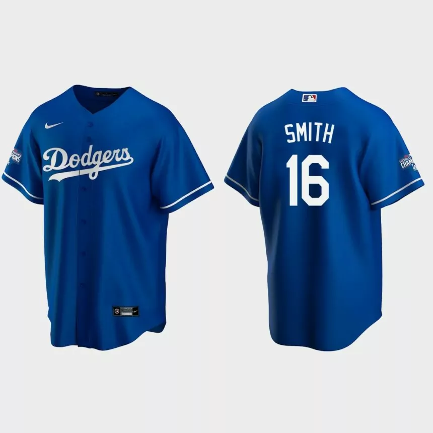 Los Angeles Dodgers #16 Will Smith Alternate Replica 2020 World Series Champions Jersey – Royal