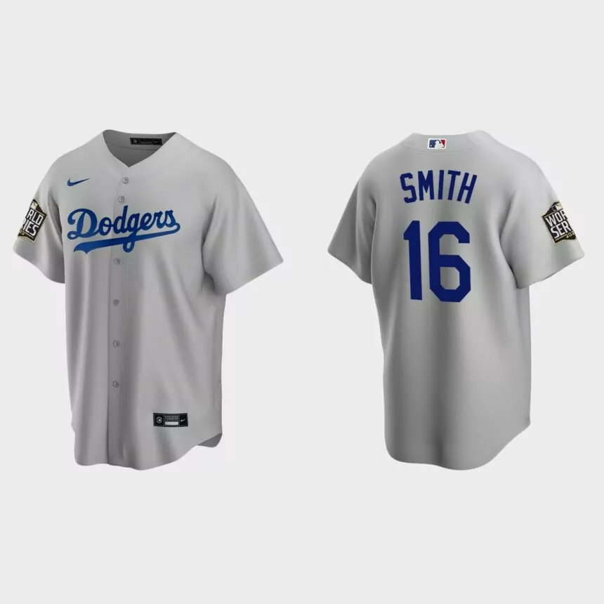 Los Angeles Dodgers #16 Will Smith Replica 2020 World Series Alternate Jersey – Gray