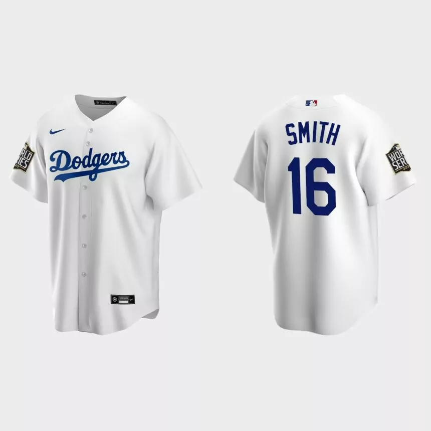 Los Angeles Dodgers #16 Will Smith Replica 2020 World Series Home Jersey – White