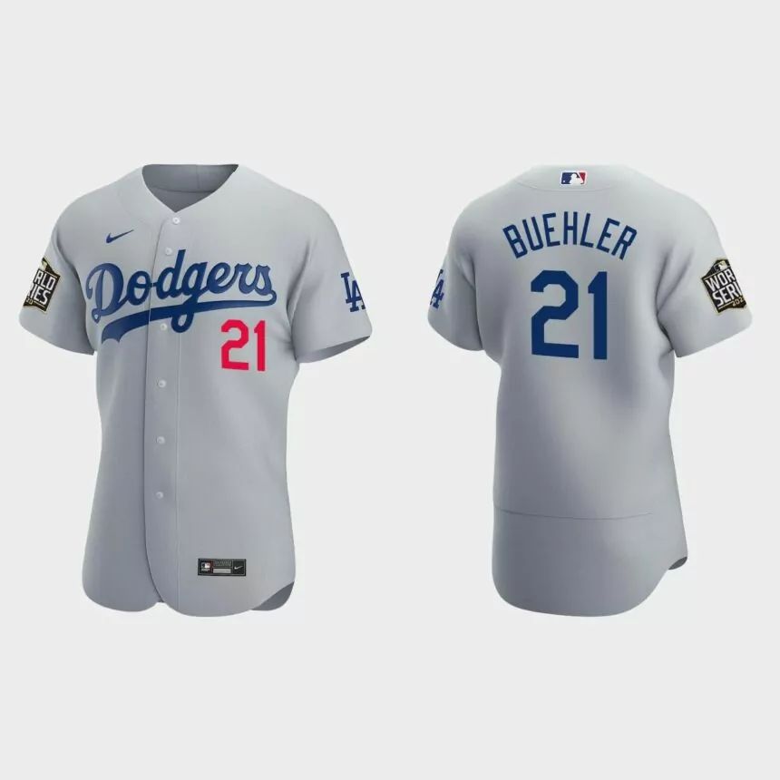 Los Angeles Dodgers #21 Walker Buehler 2020 World Series Authentic Alternate Jersey – Gray