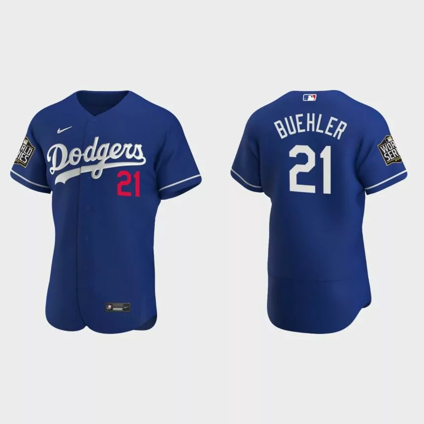 Los Angeles Dodgers #21 Walker Buehler 2020 World Series Authentic Alternate Jersey – Royal