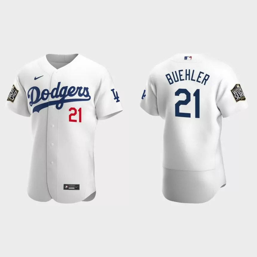 Los Angeles Dodgers #21 Walker Buehler 2020 World Series Authentic Home Jersey – White