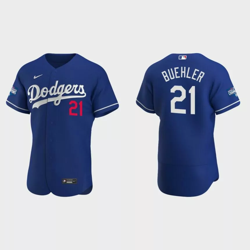 Los Angeles Dodgers #21 Walker Buehler 2020 World Series Champions Alternate Authentic Team Jersey – Royal