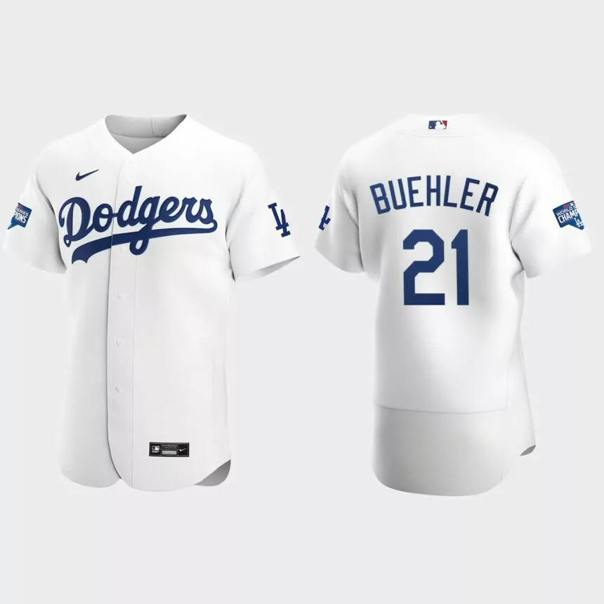 Los Angeles Dodgers #21 Walker Buehler 2020 World Series Champions Home Authentic Team Jersey – White