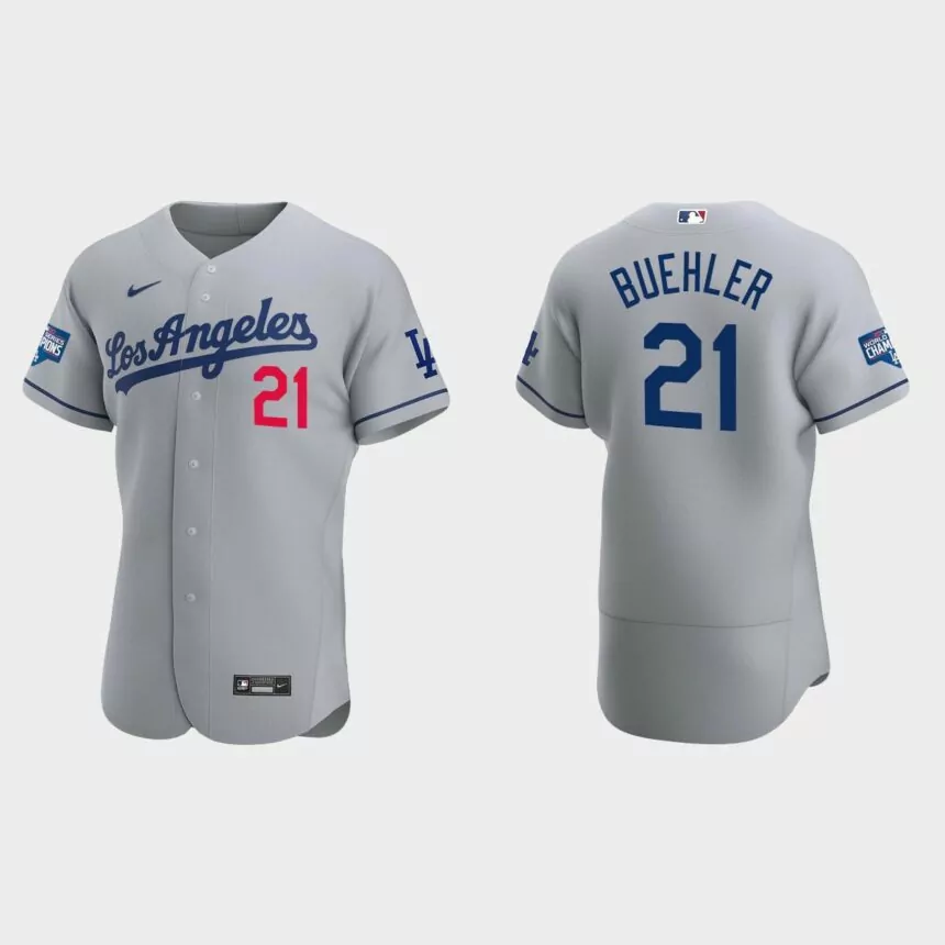 Los Angeles Dodgers #21 Walker Buehler 2020 World Series Champions Road Authentic Team Jersey – White