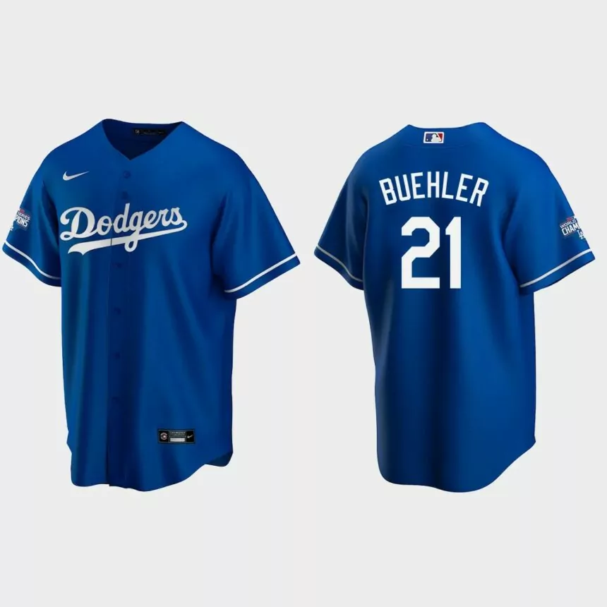 Los Angeles Dodgers #21 Walker Buehler Alternate Replica 2020 World Series Champions Jersey – Royal