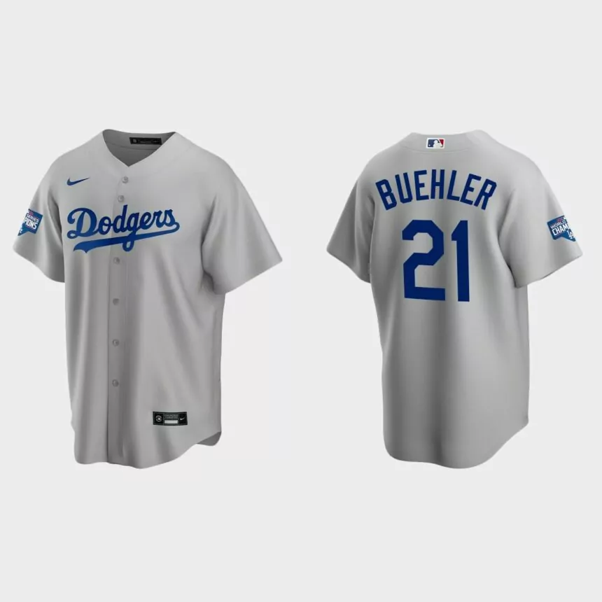 Los Angeles Dodgers #21 Walker Buehler Alternate Replica Team 2020 World Series Champions Jersey – White