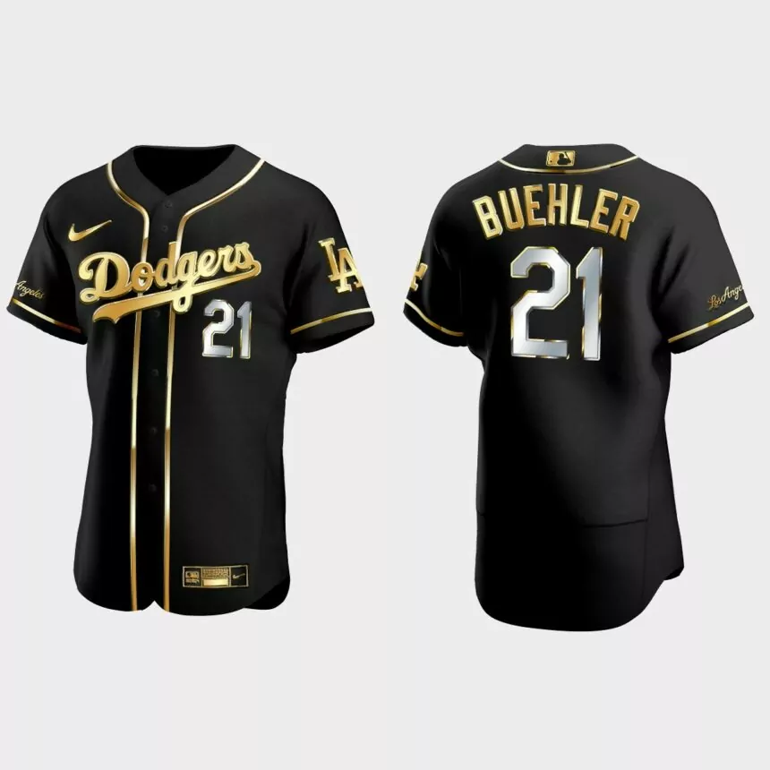 Los Angeles Dodgers #21 Walker Buehler Golden Edition Authentic Jersey – Black