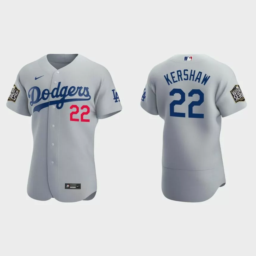Los Angeles Dodgers #22 Clayton Kershaw 2020 World Series Authentic Alternate Jersey – Gray
