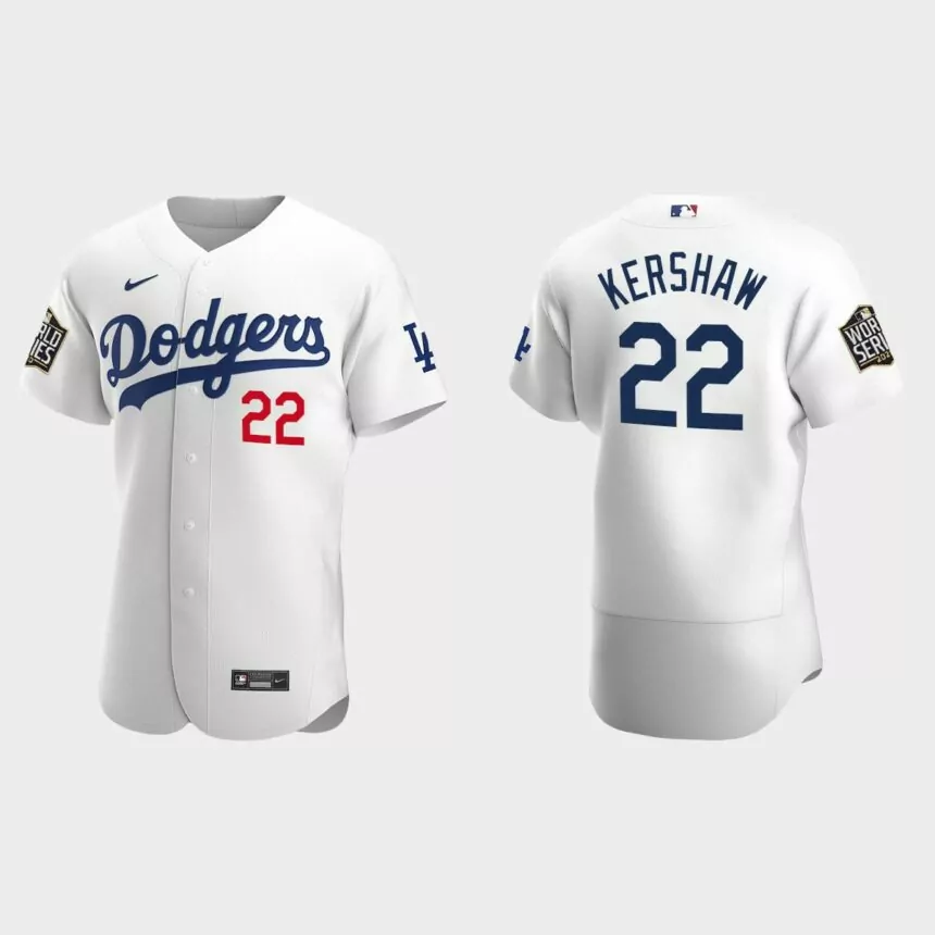 Los Angeles Dodgers #22 Clayton Kershaw 2020 World Series Authentic Home Jersey – White